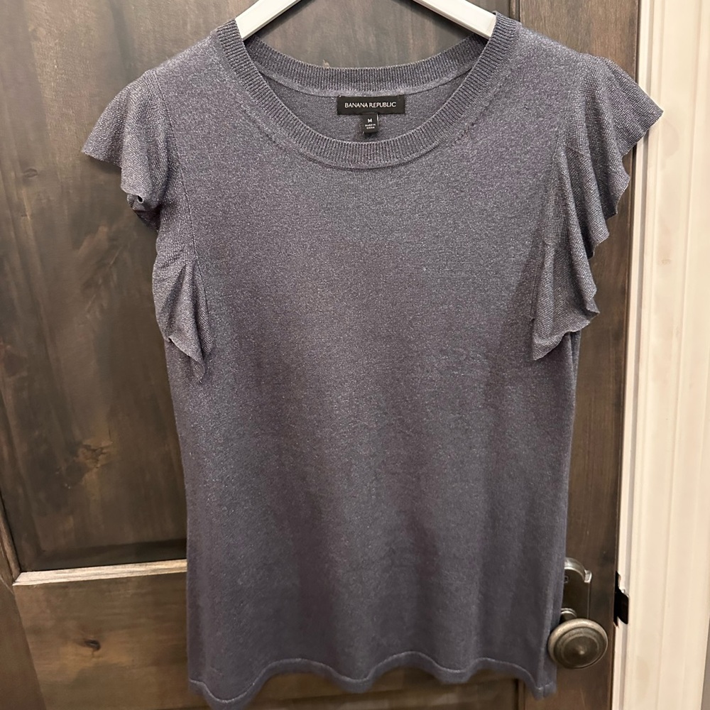 Banana Republic Ruffle Sleeve Gray Knit Women's Top